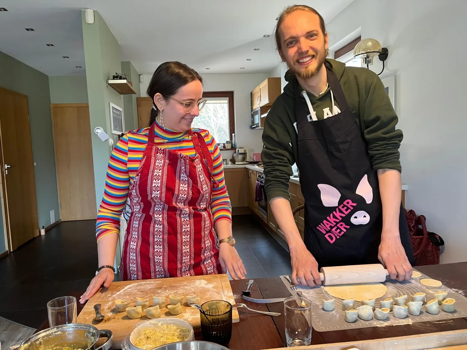 visitors making pierogi