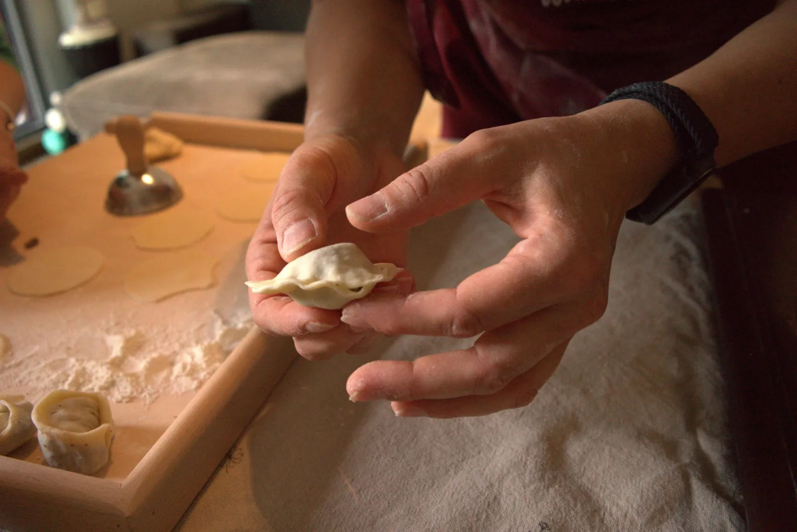 folding fresh pierogi